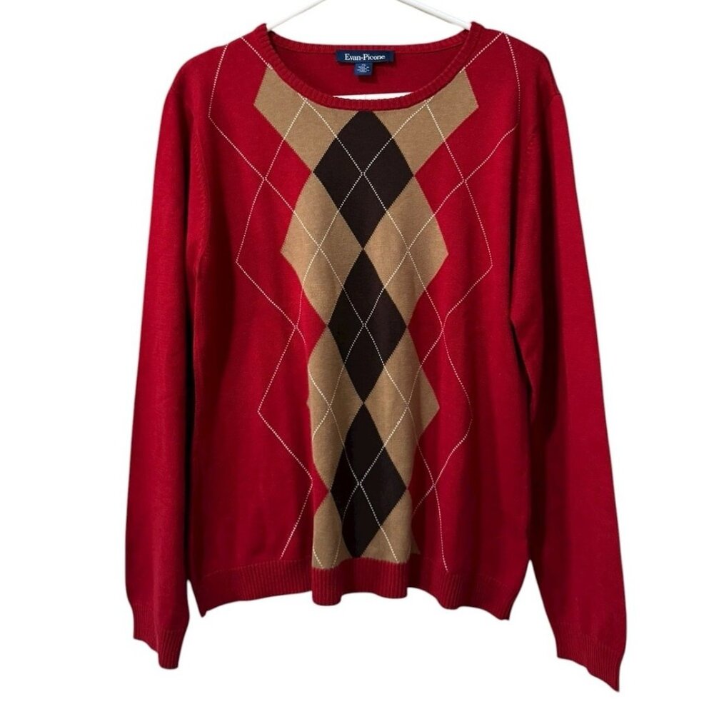 Evan Picone Women Sweater Size XL Crew Neck Long Sleeve Diamond Office Winter